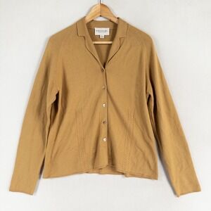 Emanuel Ungaro Cardigan Sweater Womens Large Tan Silk Cashmere Cable Knit Detail